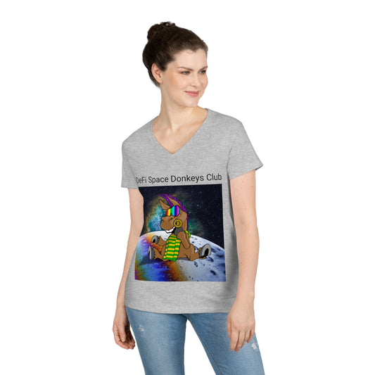 Camiseta con cuello en V para mujer DeFi Space Donkeys #959
