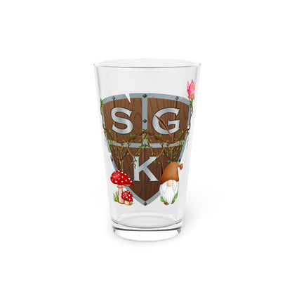 SGK Shield Gnome Mushroom and Butterfly Pint Glass, 16oz